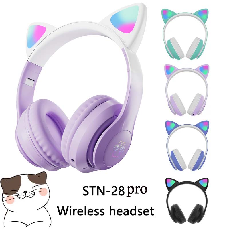 Cat Ear Bluetooth Headset Led - 최신 STN-28 무선 헤드셋 고양이 귀