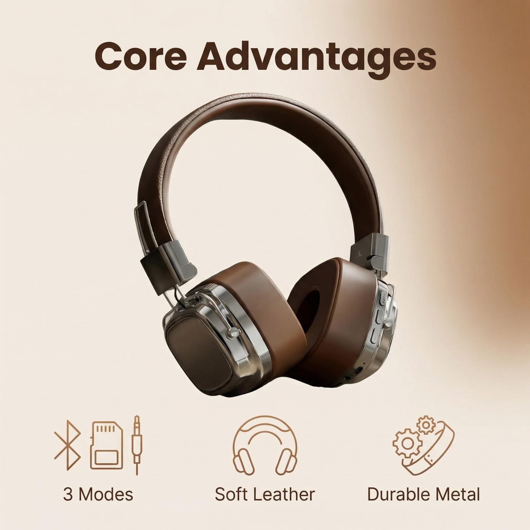 Anc Wireless Over Ear Headphones - 레트로 가죽 오버이어 헤드폰 무선 블루투스