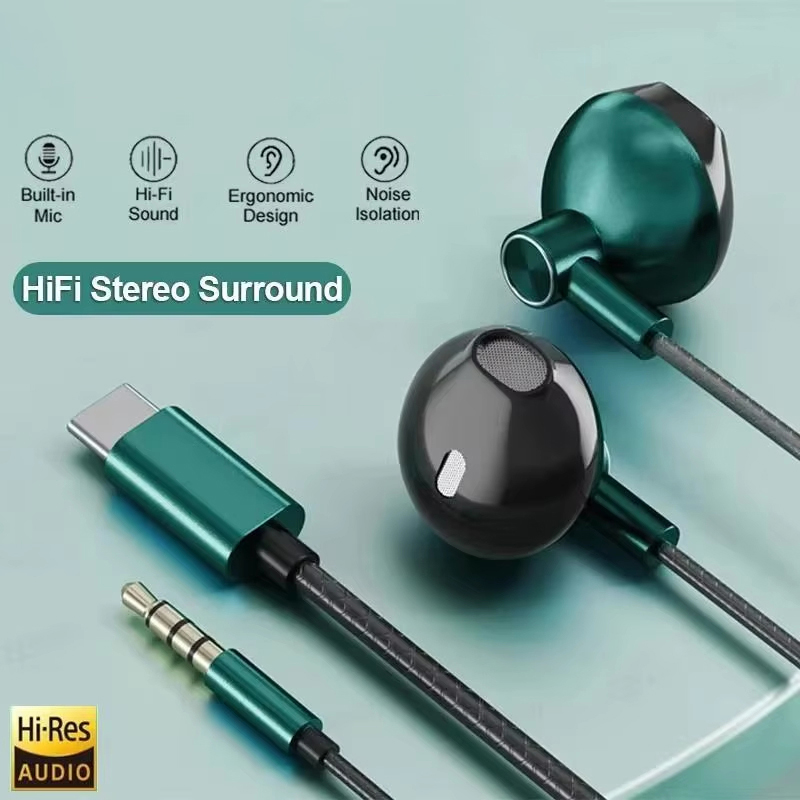 Type C Wired Earphones With Mic - 타입 C 3.5mm 하이파이 스테레오 유선