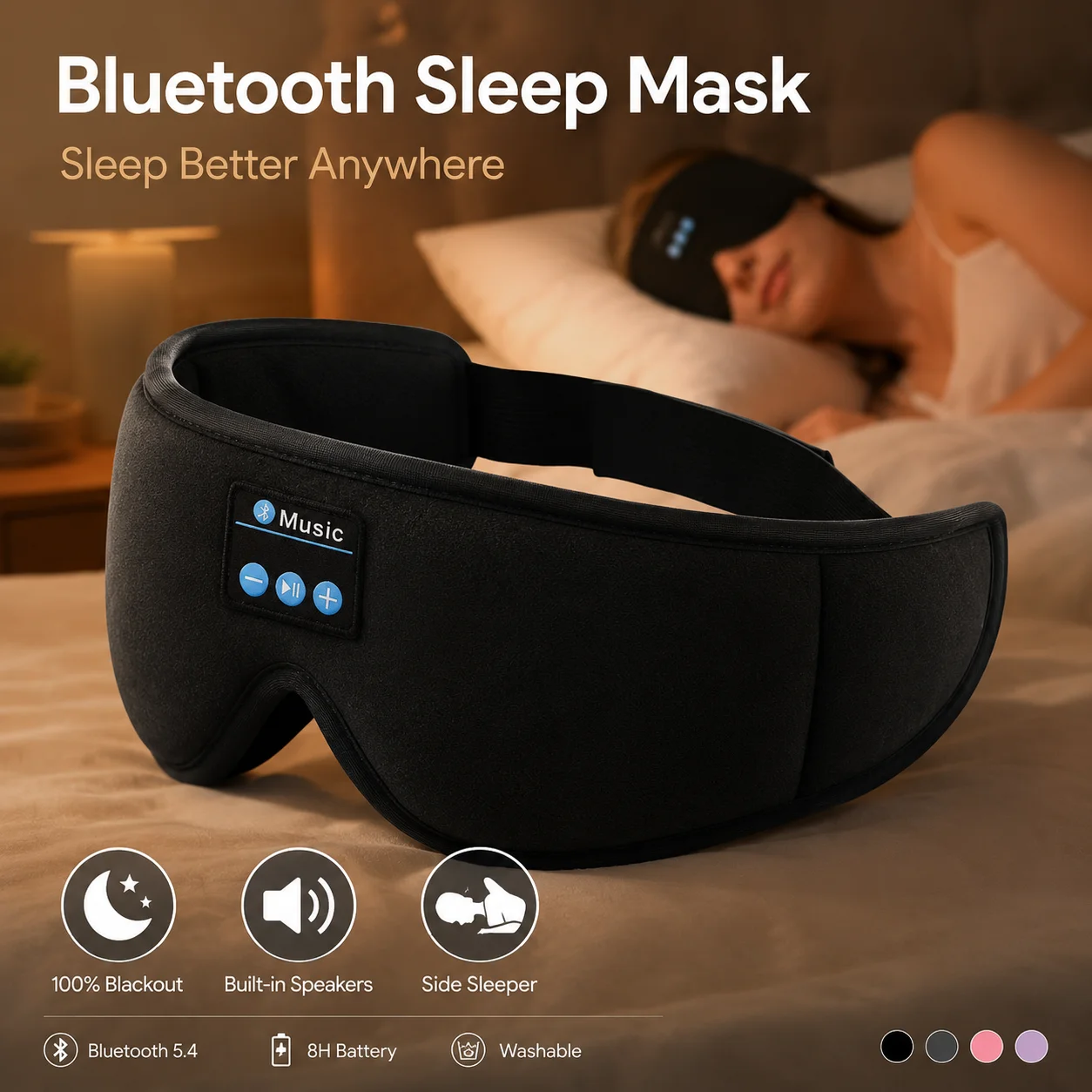 Sleep Mask Headphones Bluetooth - 무선 수면 헤드폰 아이 마스크, 측면