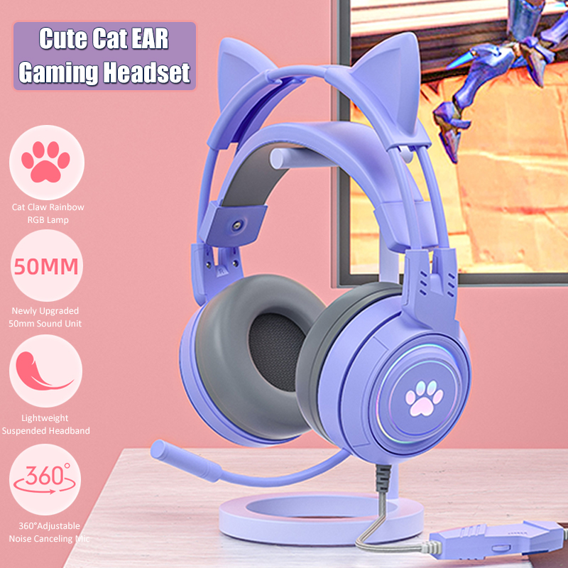 Gaming Headset With Mic Rgb - 귀여운 고양이 귀 게임용 헤드폰, 마이크