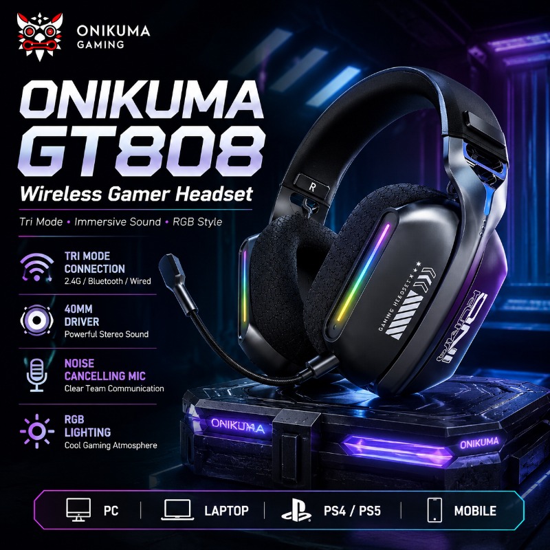 ONIKUMA GT808 무선 게임용 헤드셋 트라이 모 - Gaming Headset With Mic Rgb 리뷰 및 가격