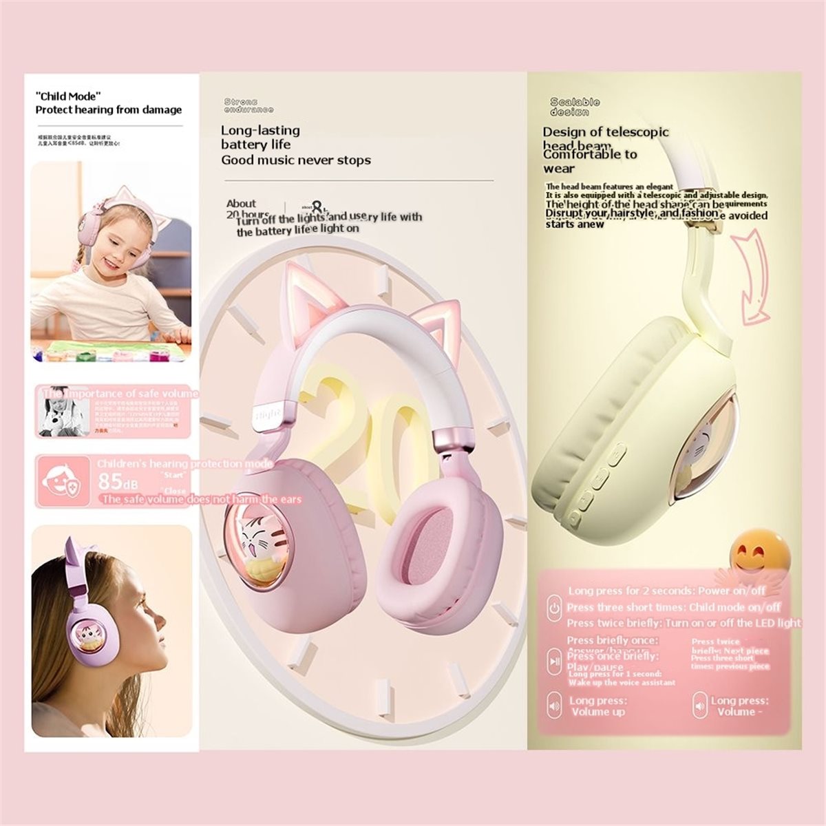 [밸류팩] 귀여운 고양이 귀 블루투스 5.3 무선 헤드 - Cat Ear Bluetooth Headset Led 리뷰 및 가격