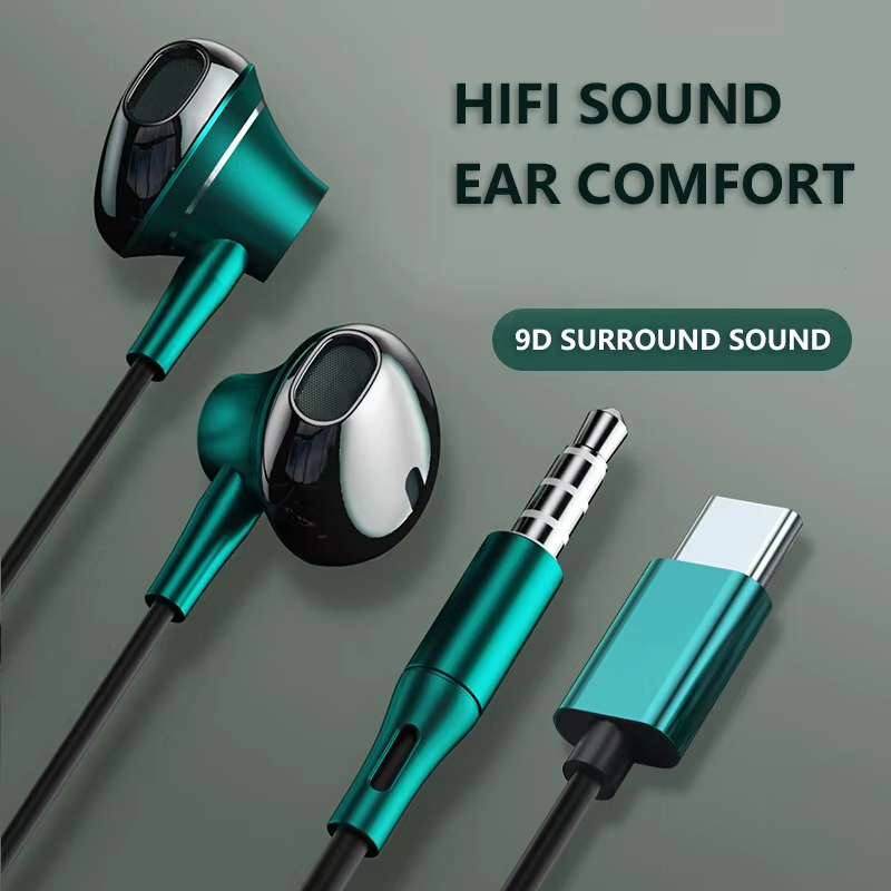 9D 베이스 스테레오 타입 C 및 3.5mm 헤드폰 볼 - Type C Wired Earphones With Mic 리뷰 및 가격