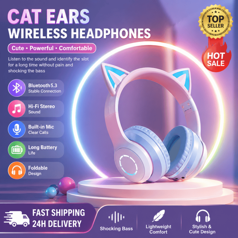 새로운 베스트셀러 RGB 헤드 마운트 블루투스 헤드폰  - Cat Ear Bluetooth Headset Led 리뷰 및 가격