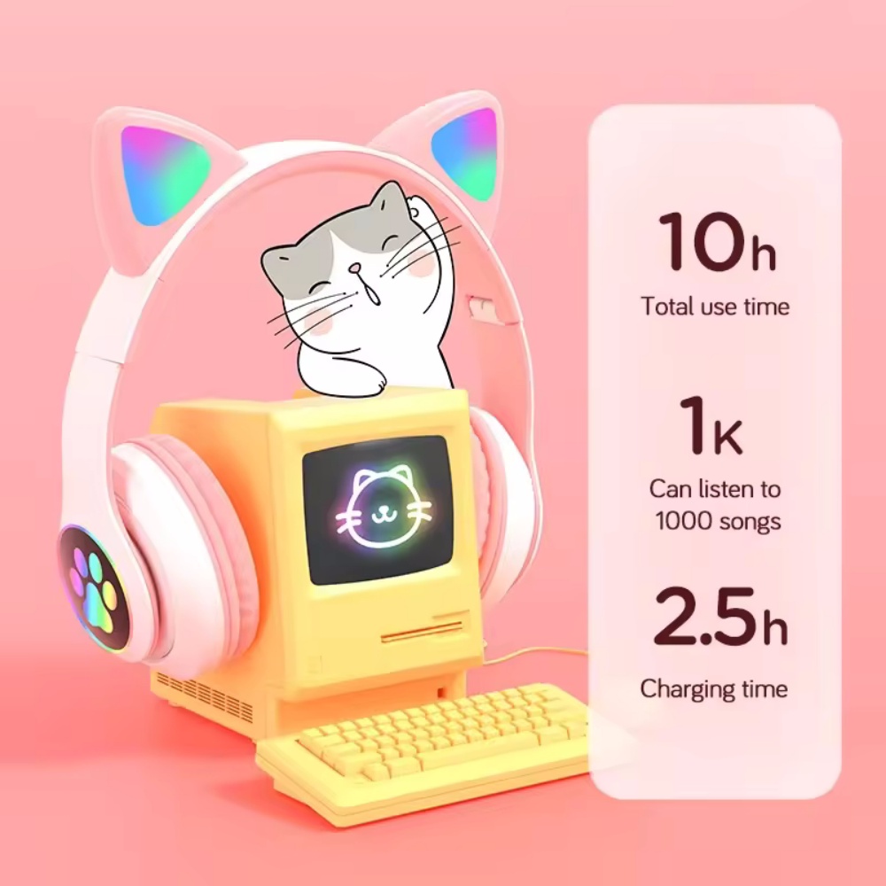 귀여운 고양이 귀 블루투스 호환 헤드셋 LED 무선 헤 - Cat Ear Bluetooth Headset Led 리뷰 및 가격