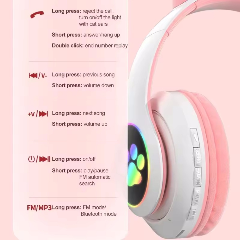 어린이 소녀들을 위한 귀여운 고양이 귀 무선 헤드셋 L - Cat Ear Bluetooth Headset Led 리뷰 및 가격