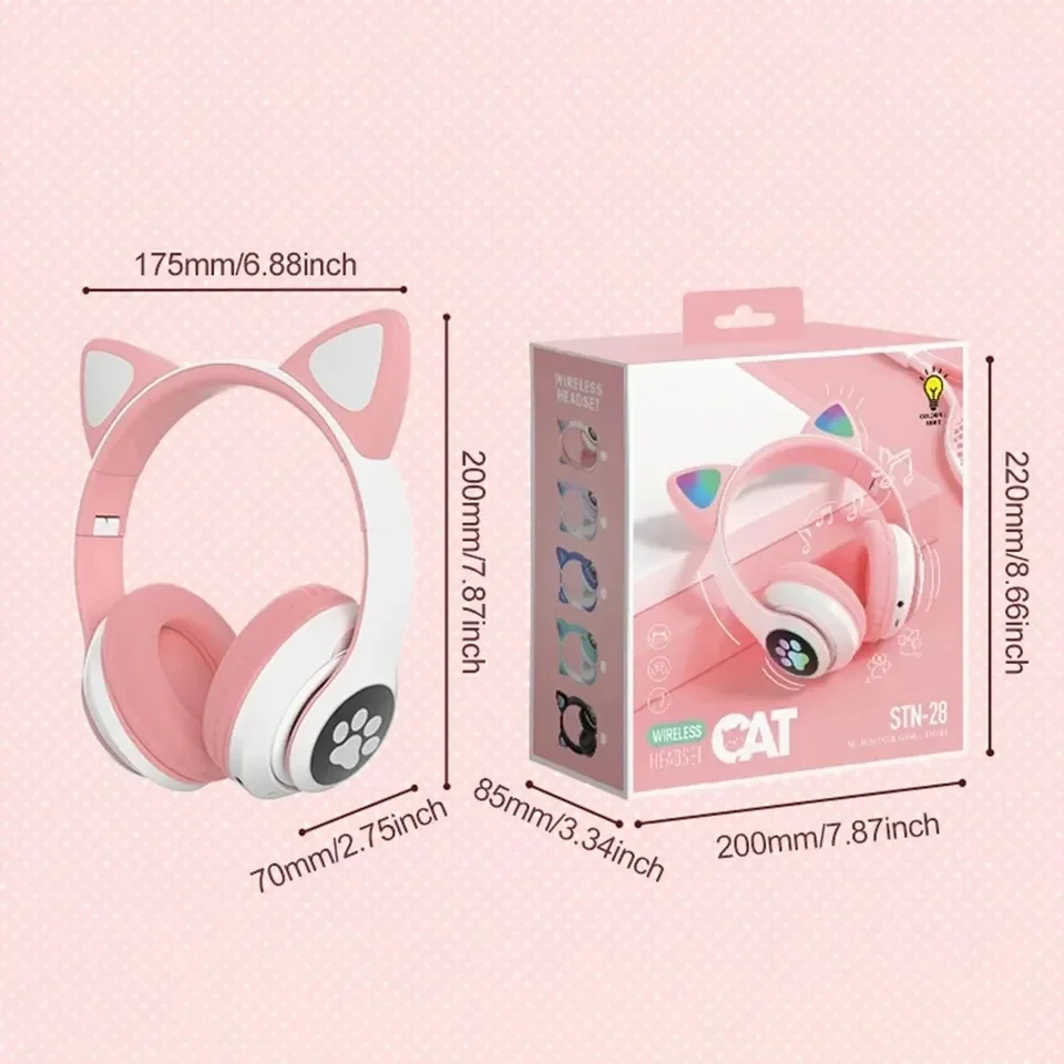 2 Pcs 무선 헤드셋 블루투스 음악 헤드폰 그라디언트 - Cat Ear Bluetooth Headset Led 리뷰 및 가격