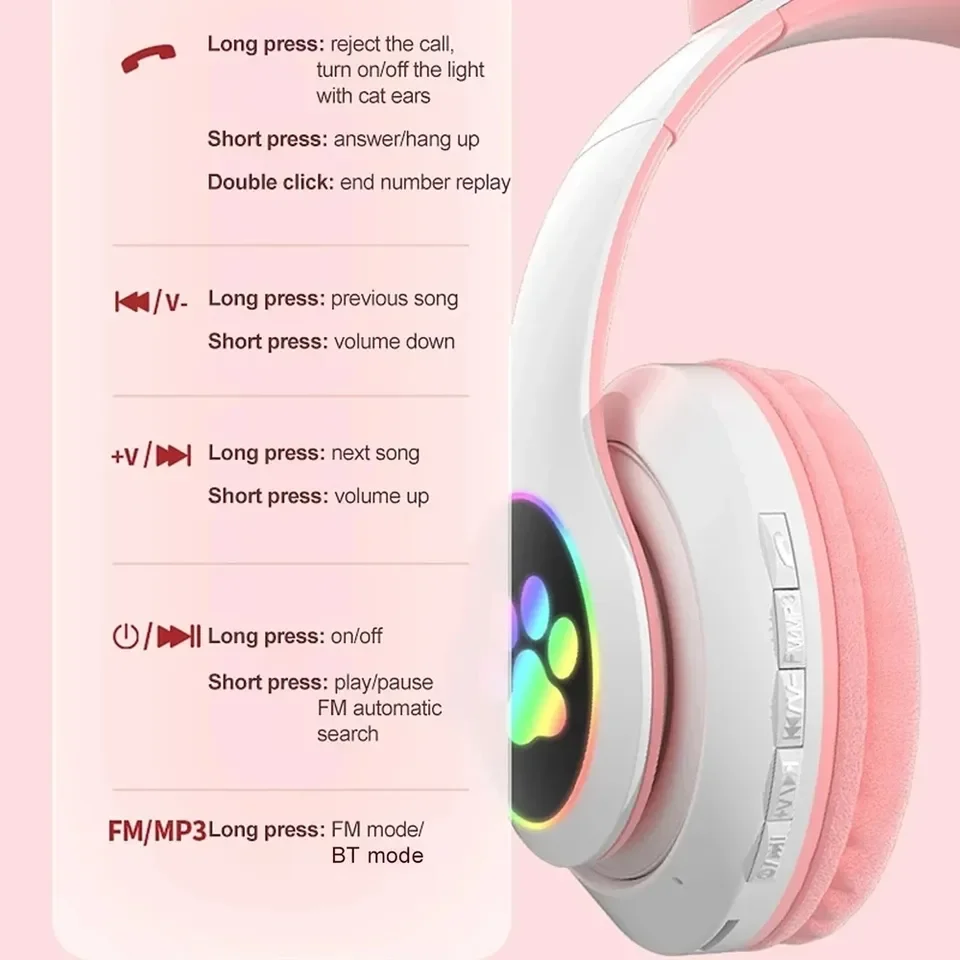 2 Pcs 무선 헤드셋 블루투스 음악 헤드폰 그라디언트 - Cat Ear Bluetooth Headset Led 리뷰 및 가격