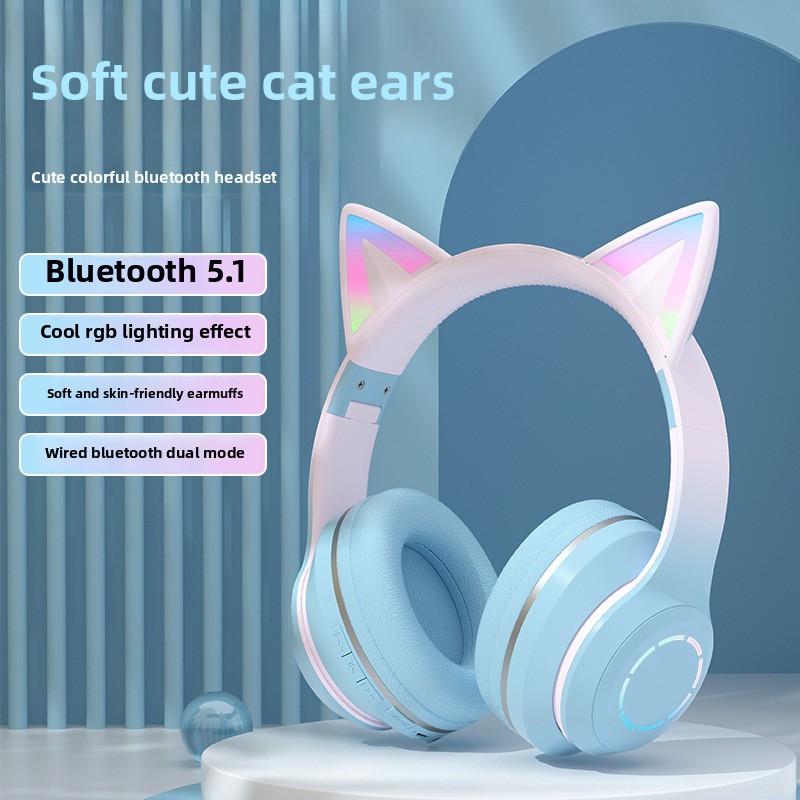 신제품 베스트셀러 RGB 헤드마운트 블루투스 헤드폰 그 - Cat Ear Bluetooth Headset Led 리뷰 및 가격