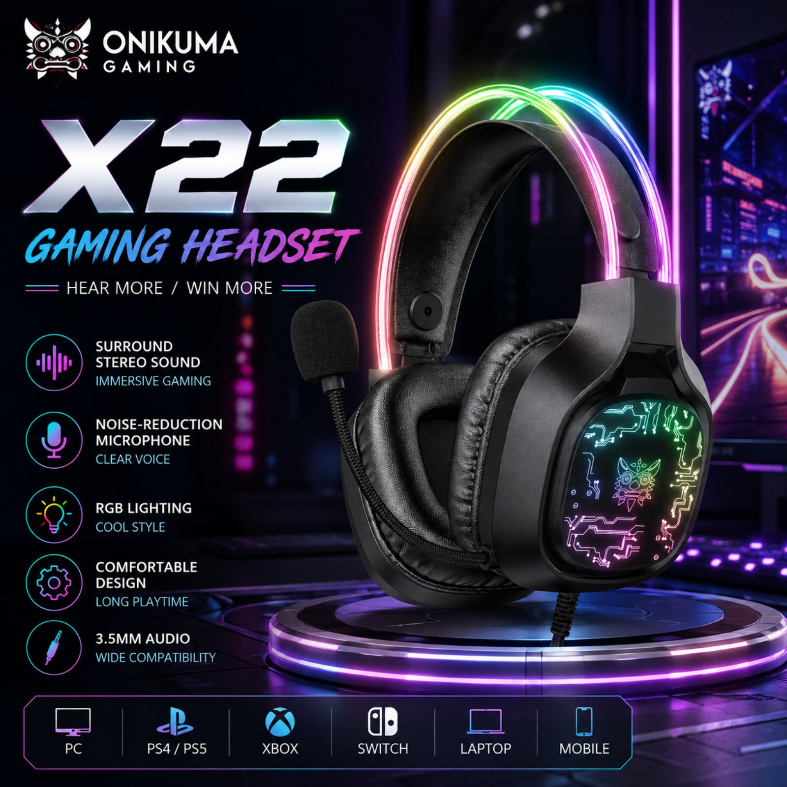 ONIKUMA X22 유선 게이밍 헤드셋 RGB 50M - Gaming Headset With Mic Rgb 리뷰 및 가격
