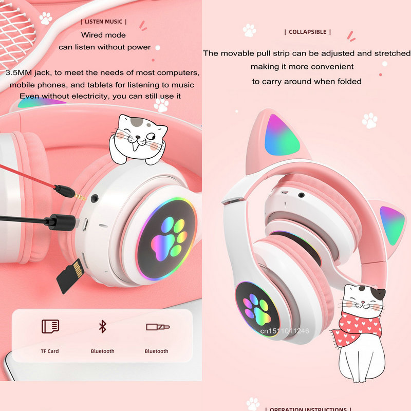 고양이 귀 헤드폰 플래시 라이트 무선 마이크 제어 LE - Cat Ear Bluetooth Headset Led 리뷰 및 가격